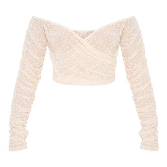 PrettyLittleThing • Nude polka dot sheet Bardot crop top - Picture 5 of 5